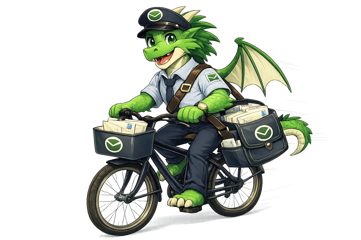 PostDragon mascot delivering mail